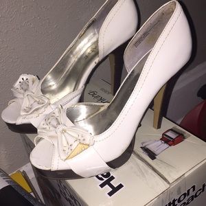 White cut out heels